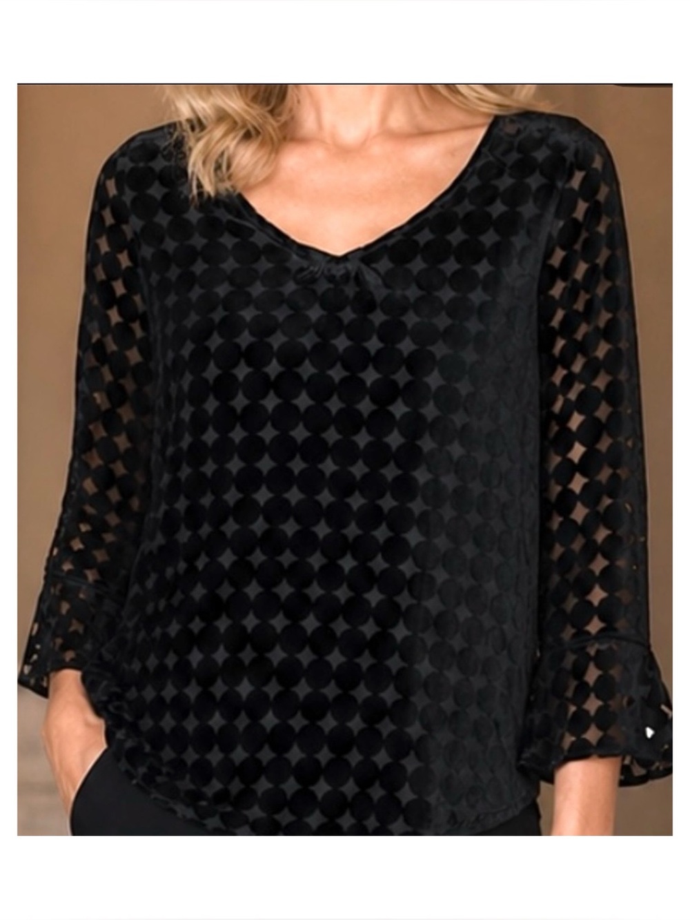 FOXCROFT VELVET BURNOUT TOP 1X {FITS XL} BLACK BELL SLV GOTHIC ROMANTIC COQUETTE
